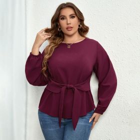 Shirt Long Sleeve Lace-up Top (Option: Purple-XL)