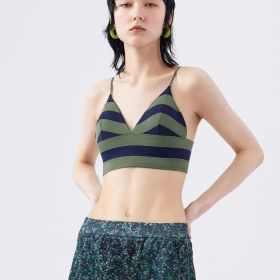 Fashion Sexy Contrast Color Striped All-matching Sports Bra (Option: S-Green Stripes)