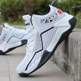 Basketball Shoes High Top Flying Woven Sneakers Breathable (Option: White-41)