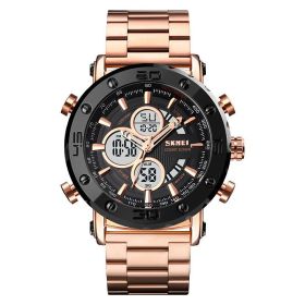 Men's Fashion Multifunctional Sports Steel Band Electronic Watch (Color: Rose Gold White)