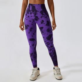 Tie Dye Seamless High Waist Yoga Pants (Option: Purple Black-L)