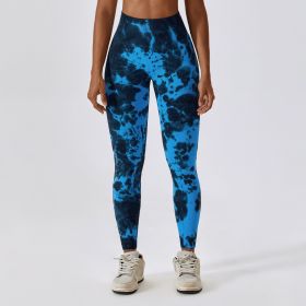 Tie Dye Seamless High Waist Yoga Pants (Option: Blue Black-L)