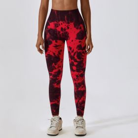 Tie Dye Seamless High Waist Yoga Pants (Option: Red Black-L)