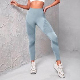 High Waist Seamless Peach Hip Belly Contracting Hip Raise Skinny Quick-drying Elastic Exercise Workout Pants (Option: Blue-L)