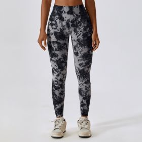 Tie Dye Seamless High Waist Yoga Pants (Option: Black Gray-L)