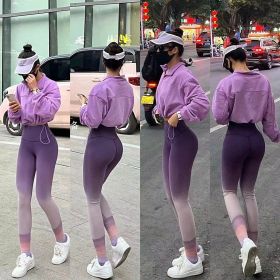 Gradient Color High Waist Fitness Pants (Option: Grape Purple Gradient-L)
