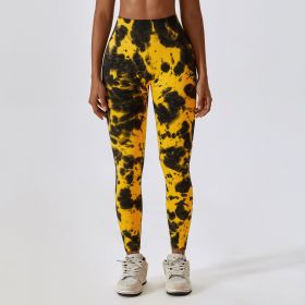 Tie Dye Seamless High Waist Yoga Pants (Option: Yellow Black-XL)