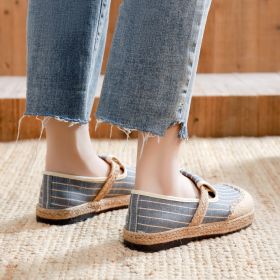 New Linen Shoes Women's Artistic Striped Color Matching (Option: Light Blue-37)